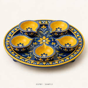 Sample illustration of 5 Diya Plates - Blue/Yellow (5DPBY)