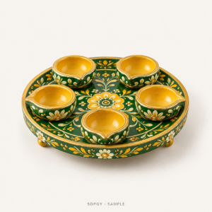 Sample illustration of 5 Diya Plates - Green/Yellow (5DPGY)