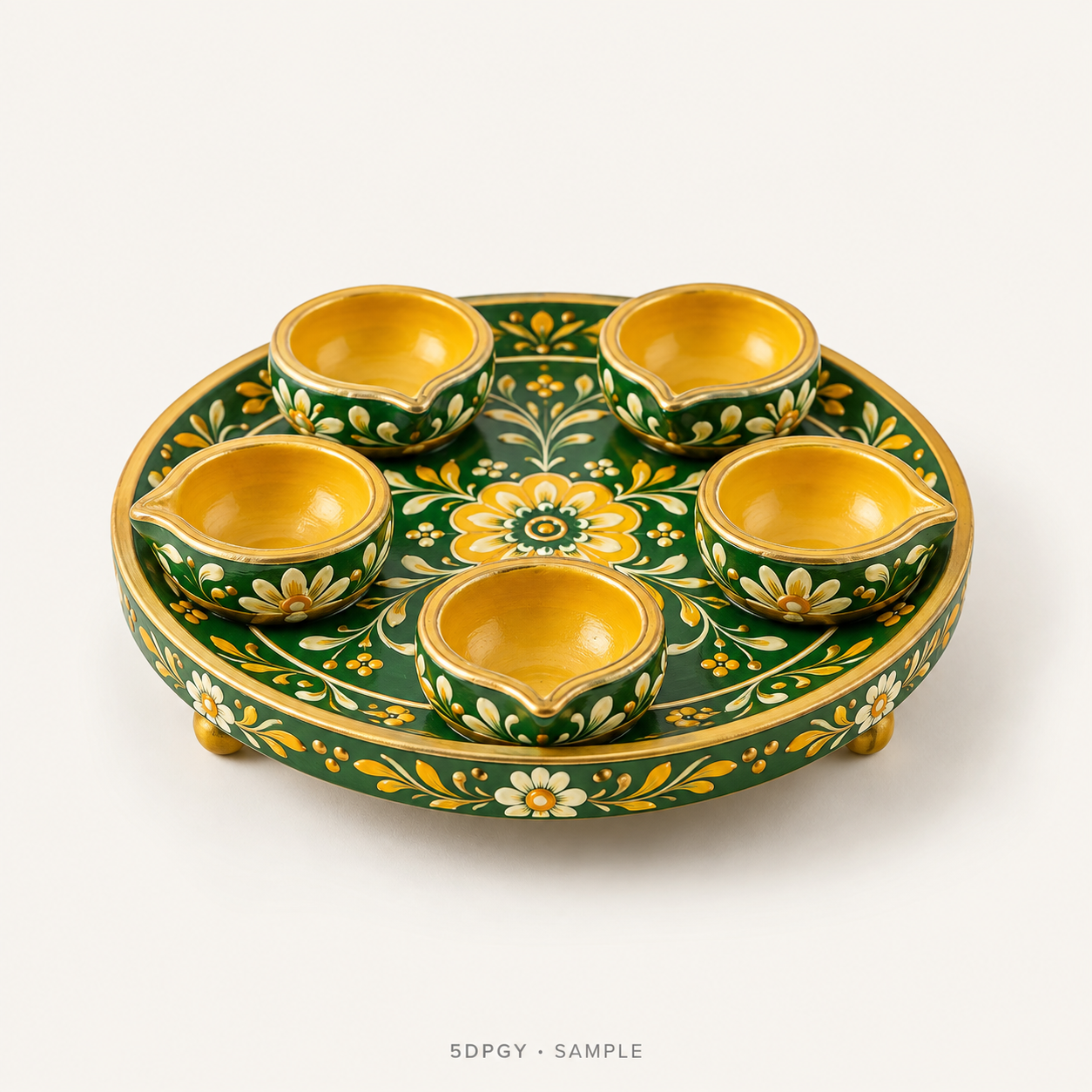 Sample illustration of 5 Diya Plates - Green/Yellow (5DPGY)