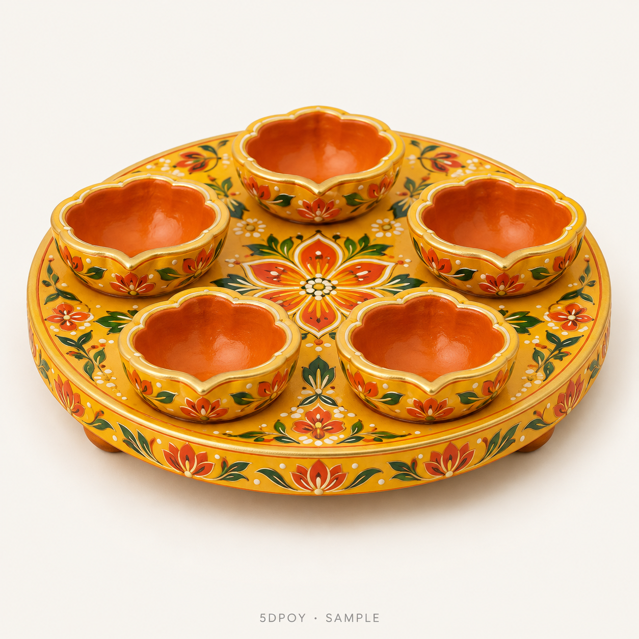 Sample illustration of 5 Diya Plates - Yellow/Orange (5DPOY)